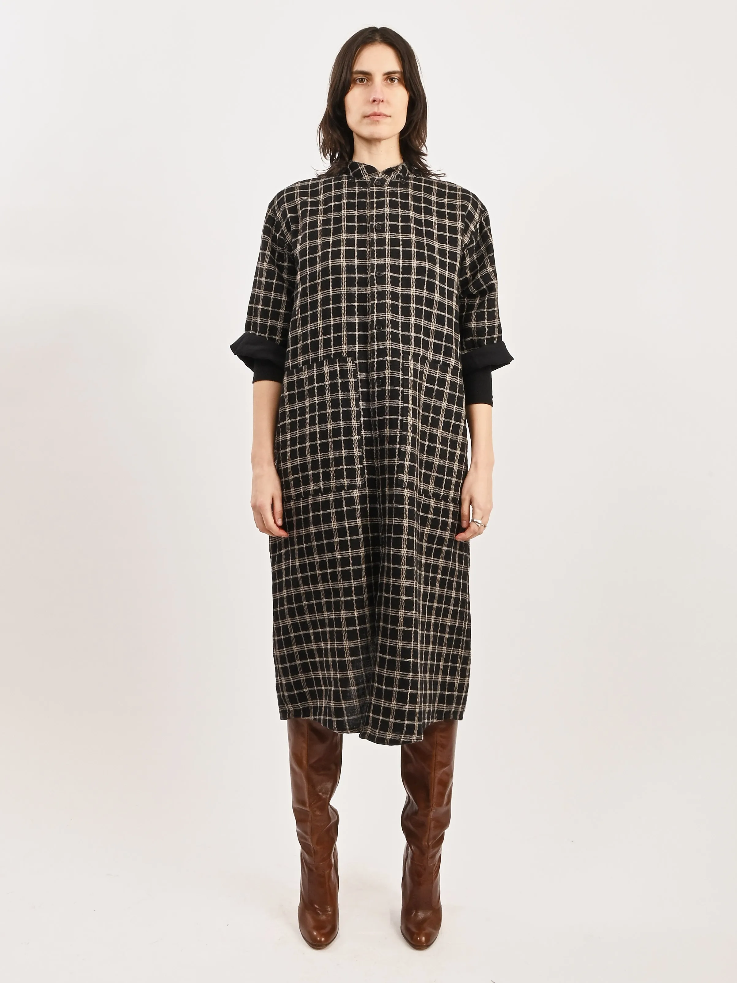Black Curvy Grid Back X Dress