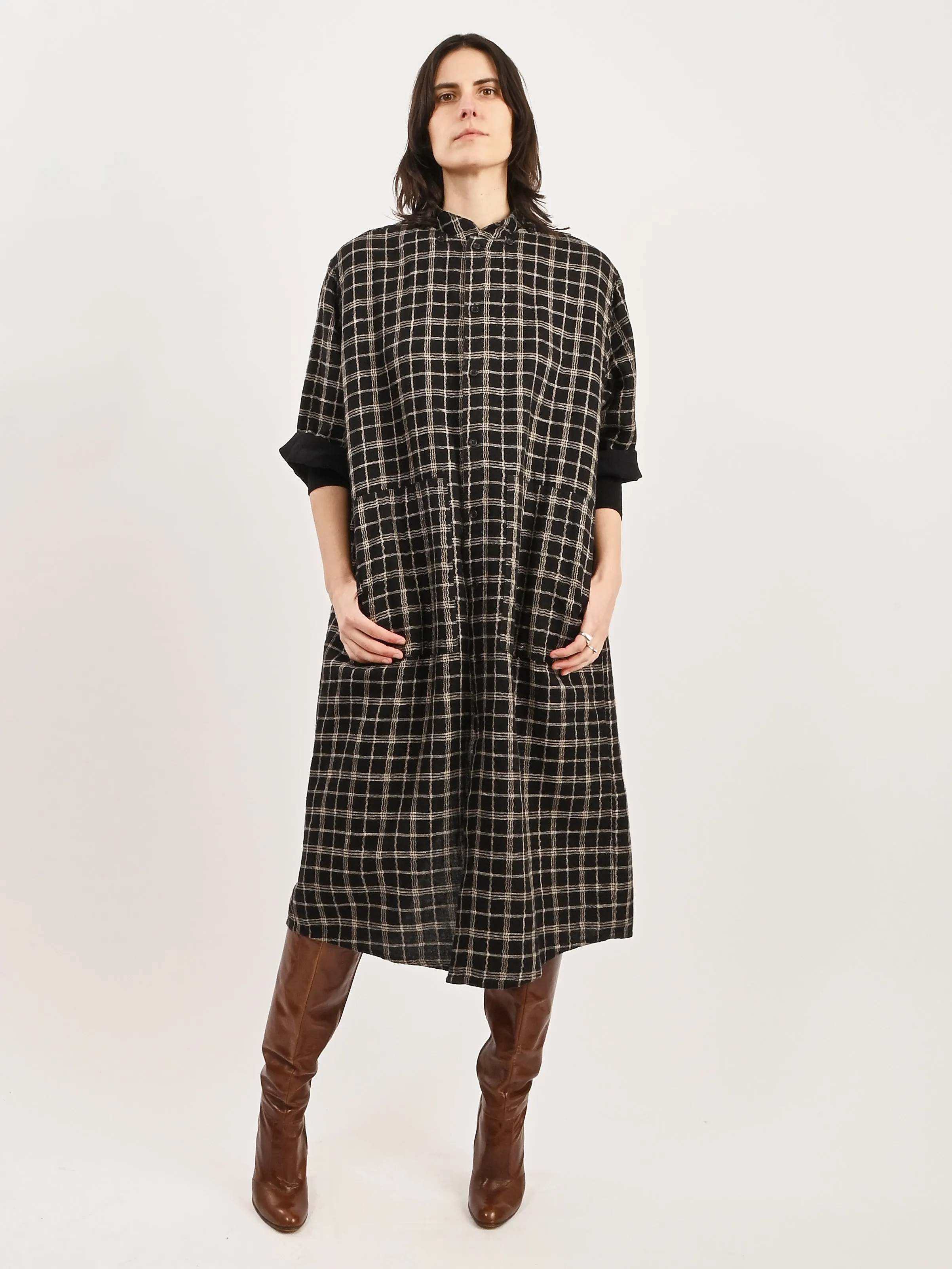 Black Curvy Grid Back X Dress