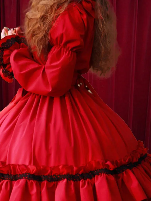 Black Lolita Dress Tiered Ruffles Cotton Dress