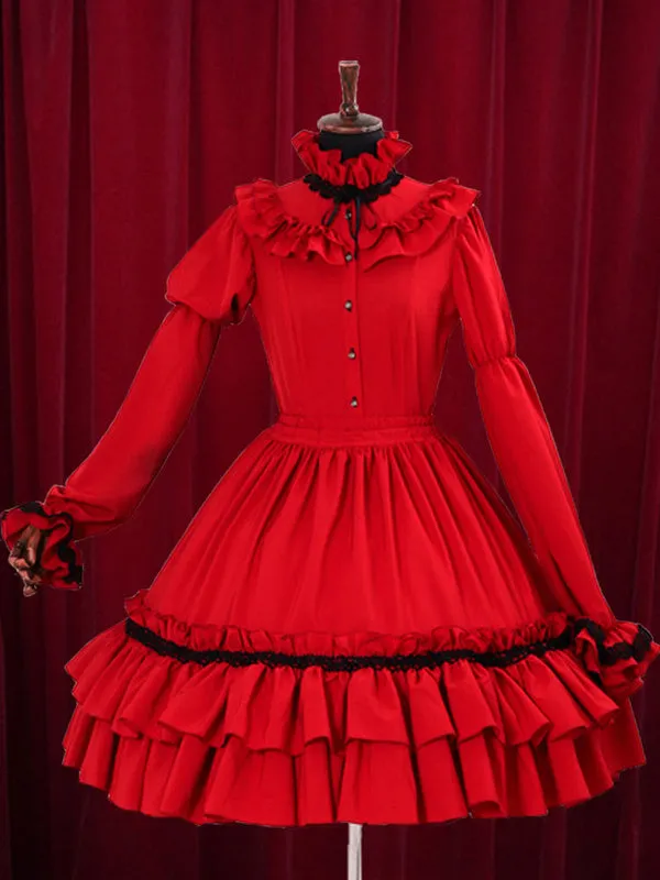 Black Lolita Dress Tiered Ruffles Cotton Dress