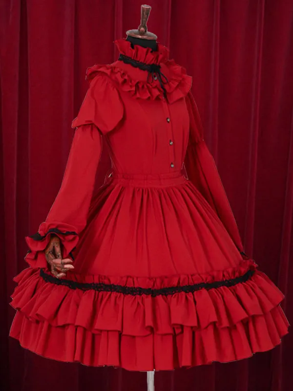 Black Lolita Dress Tiered Ruffles Cotton Dress