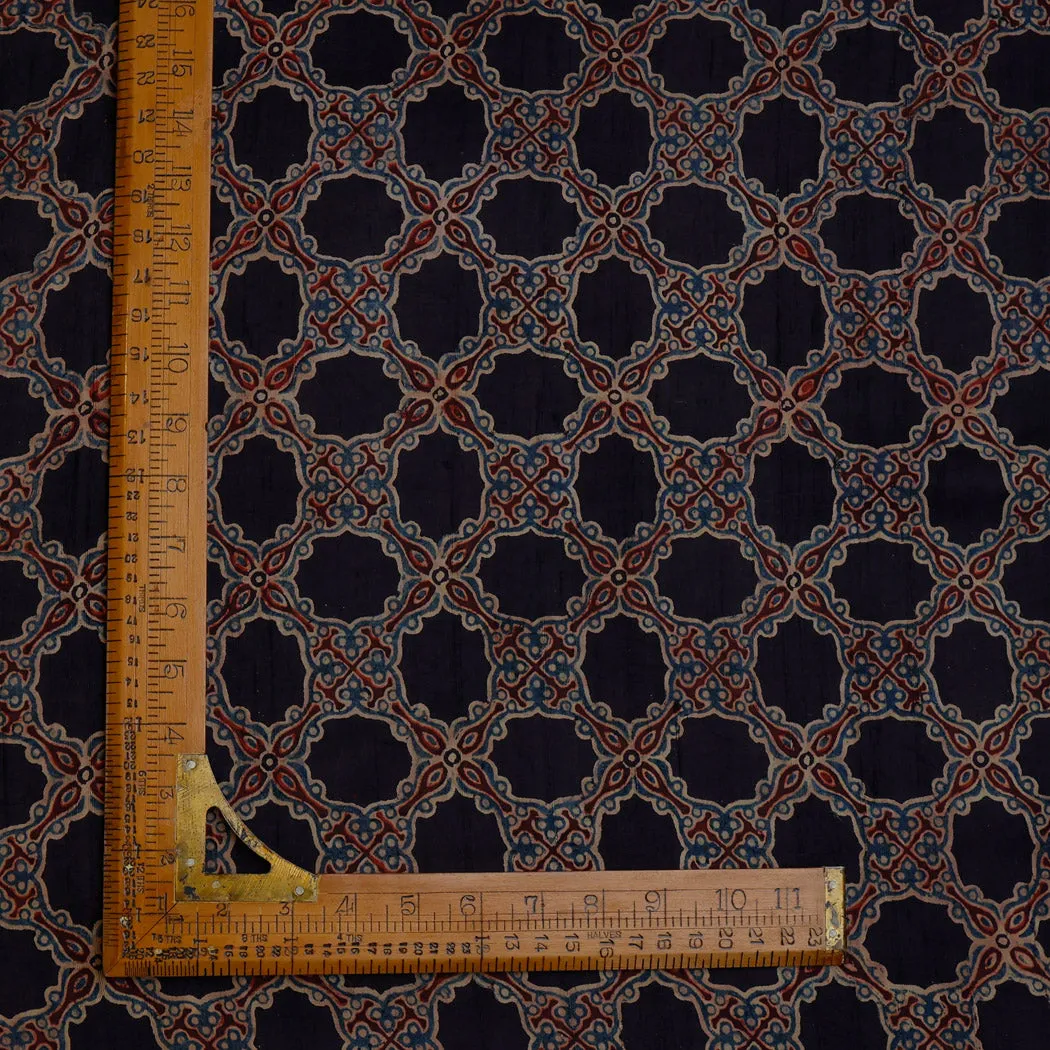 Black Printed Dupion Silk Fabric With Floral Pattern