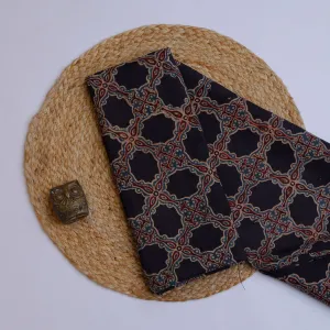 Black Printed Dupion Silk Fabric With Floral Pattern