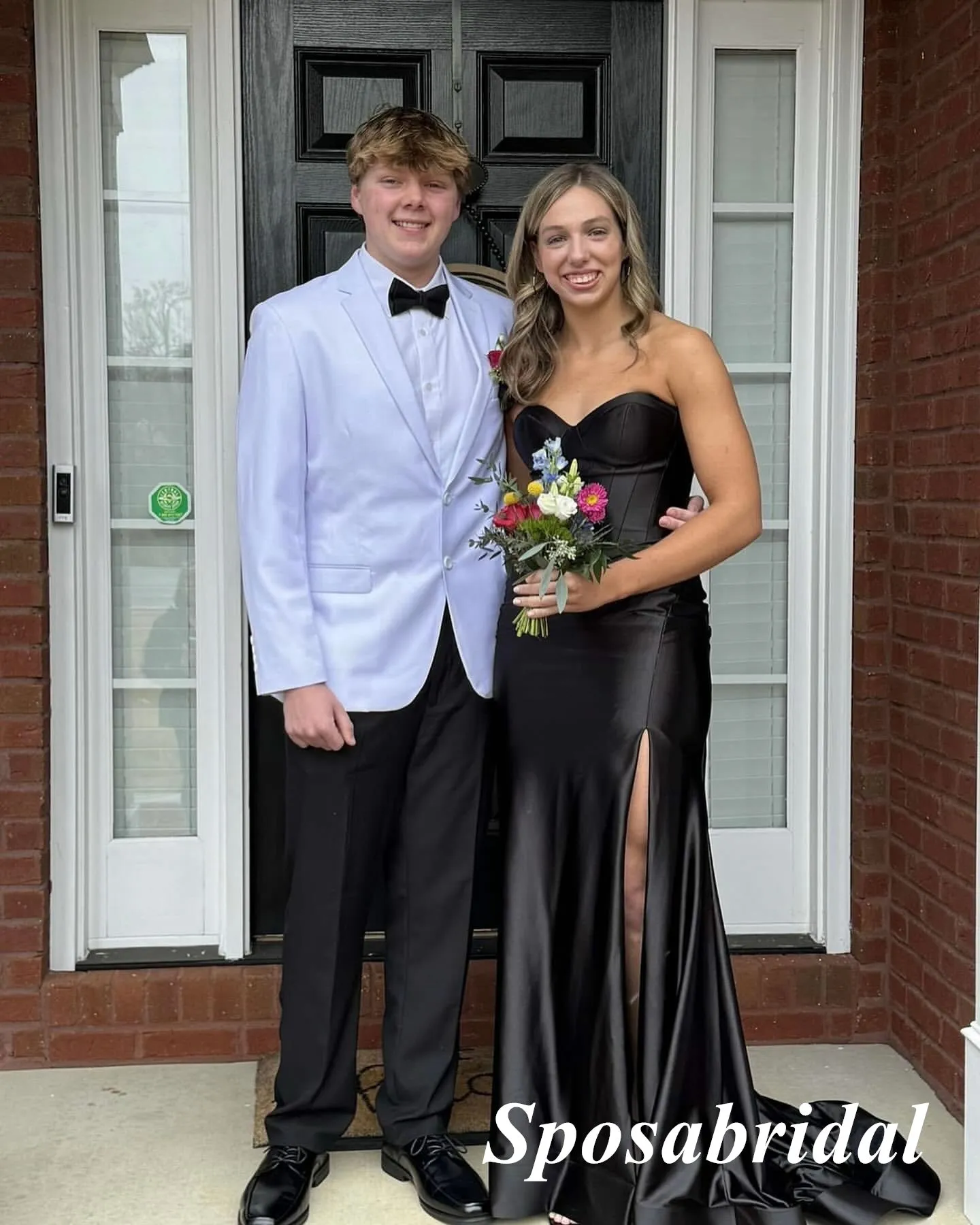 Black Soft Satin Sweetheart Sleeveless Side Slit Mermaid Long Prom Dresses, PD3927