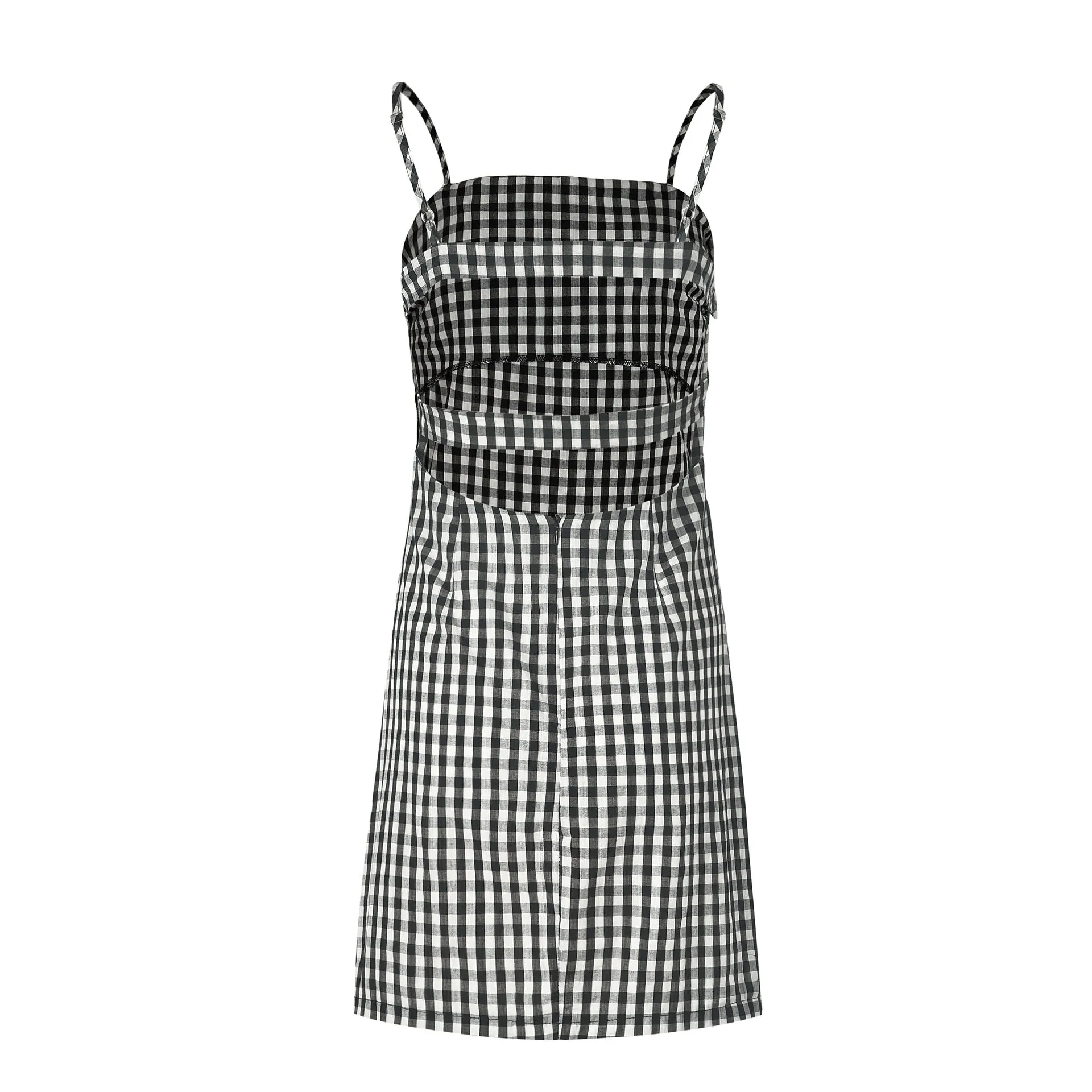 Black White Plaid Bow Backless A-line Dress