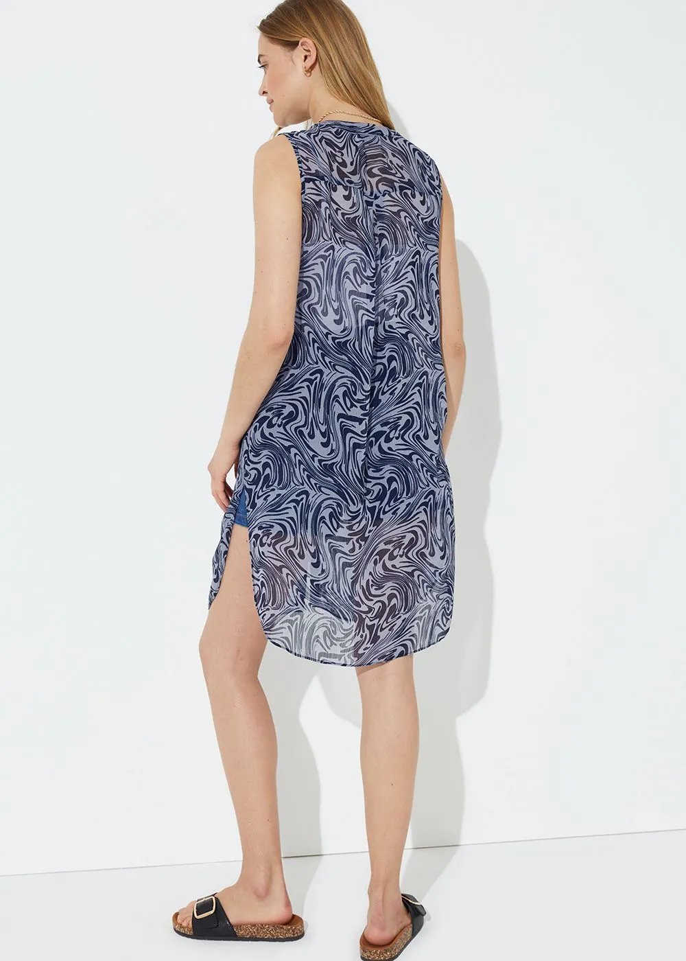 Blue Swirl Super Longline Sleeveless Blouse