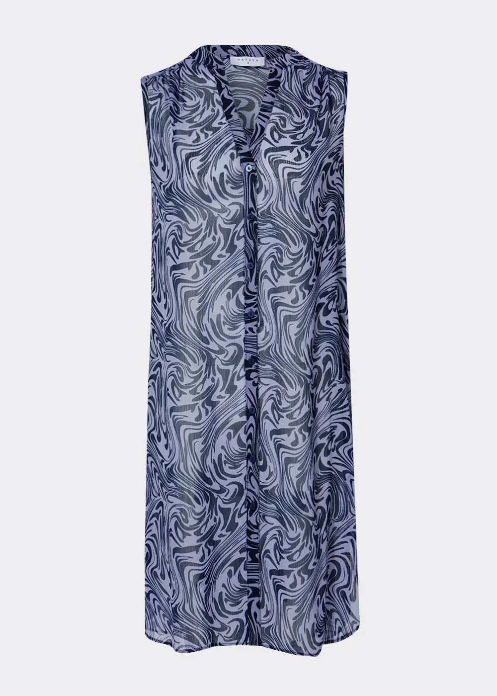 Blue Swirl Super Longline Sleeveless Blouse