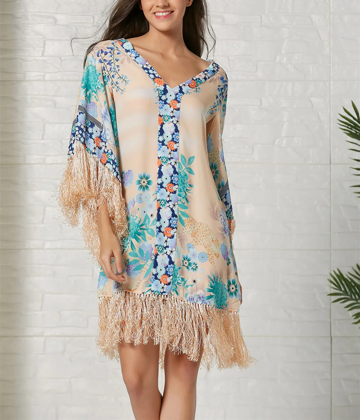 Bohemian Long Sleeve Tassel Print Dress