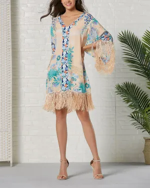 Bohemian Long Sleeve Tassel Print Dress