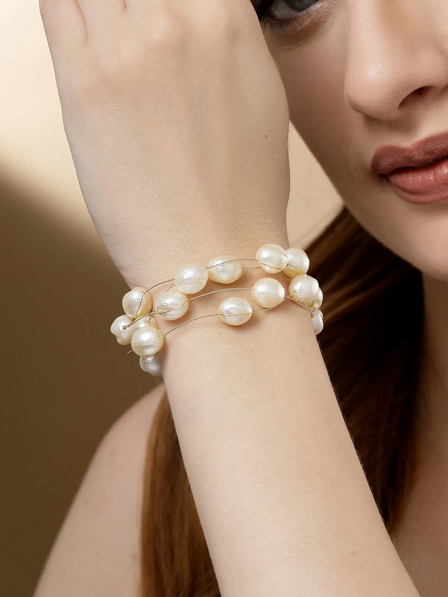Bohey by KARATCART Gold Plated Multilayer Baroque Pearl Chain Bracelet for Women