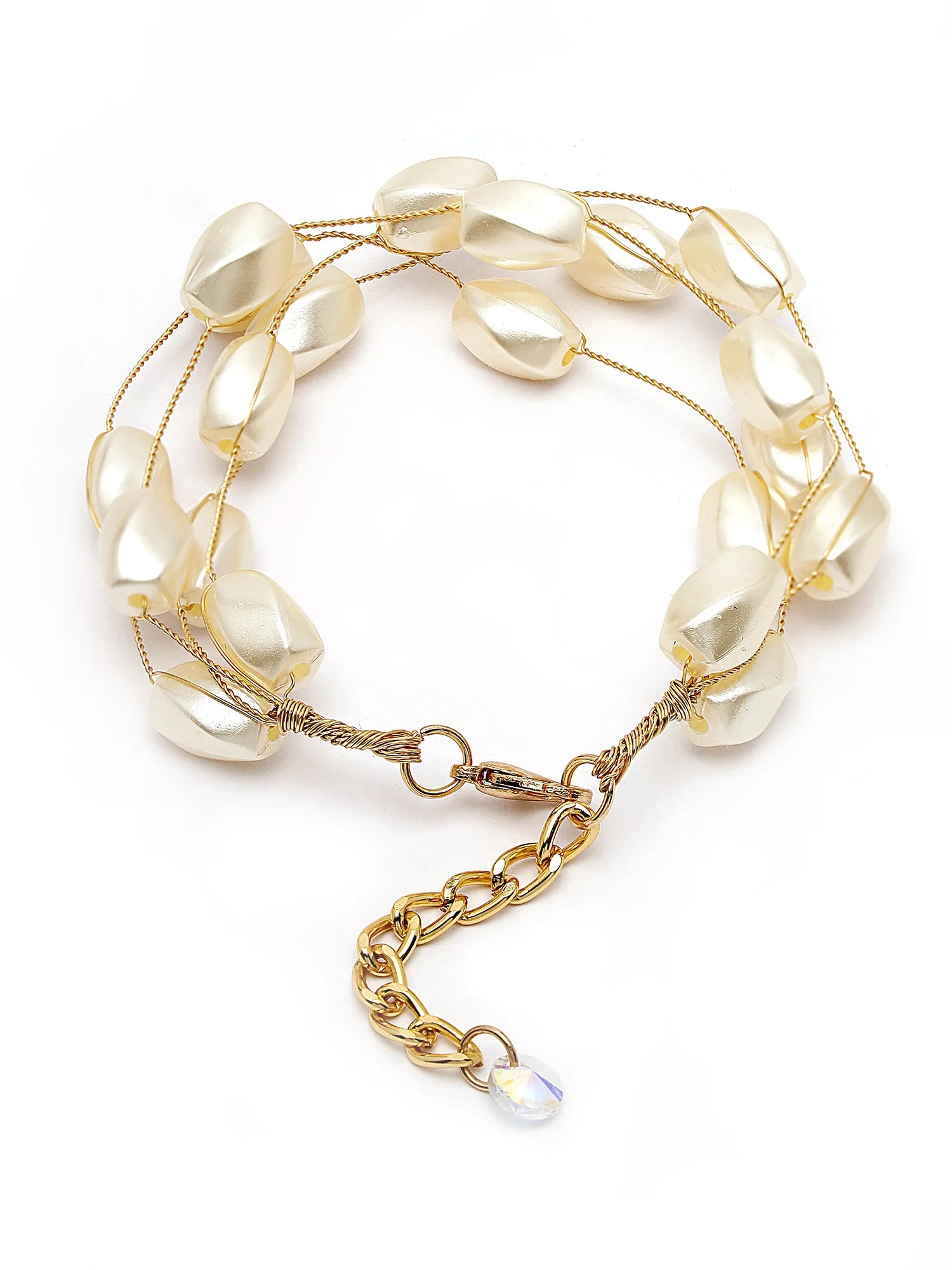 Bohey by KARATCART Gold Plated Multilayer Baroque Pearl Chain Bracelet for Women