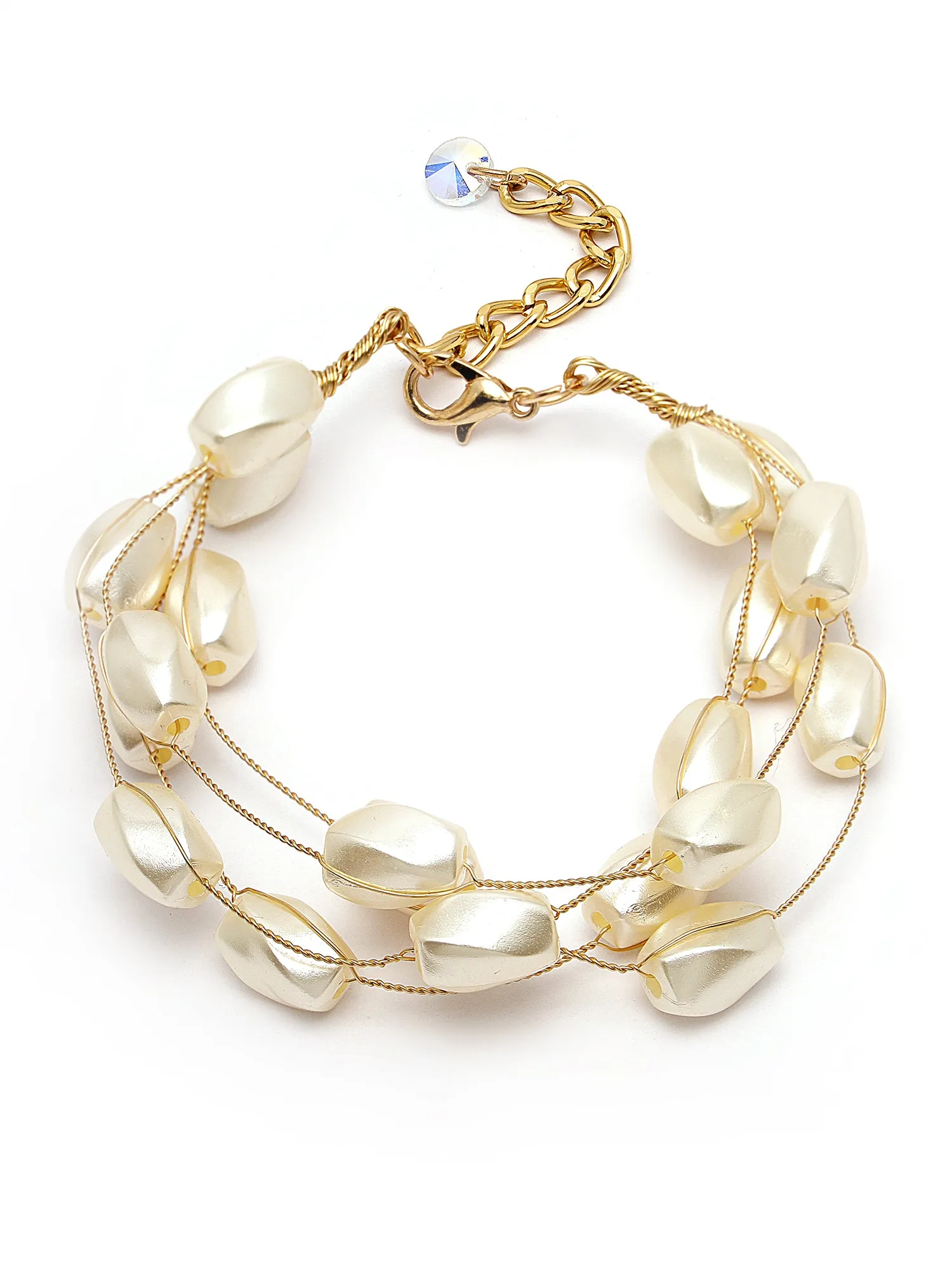 Bohey by KARATCART Gold Plated Multilayer Baroque Pearl Chain Bracelet for Women