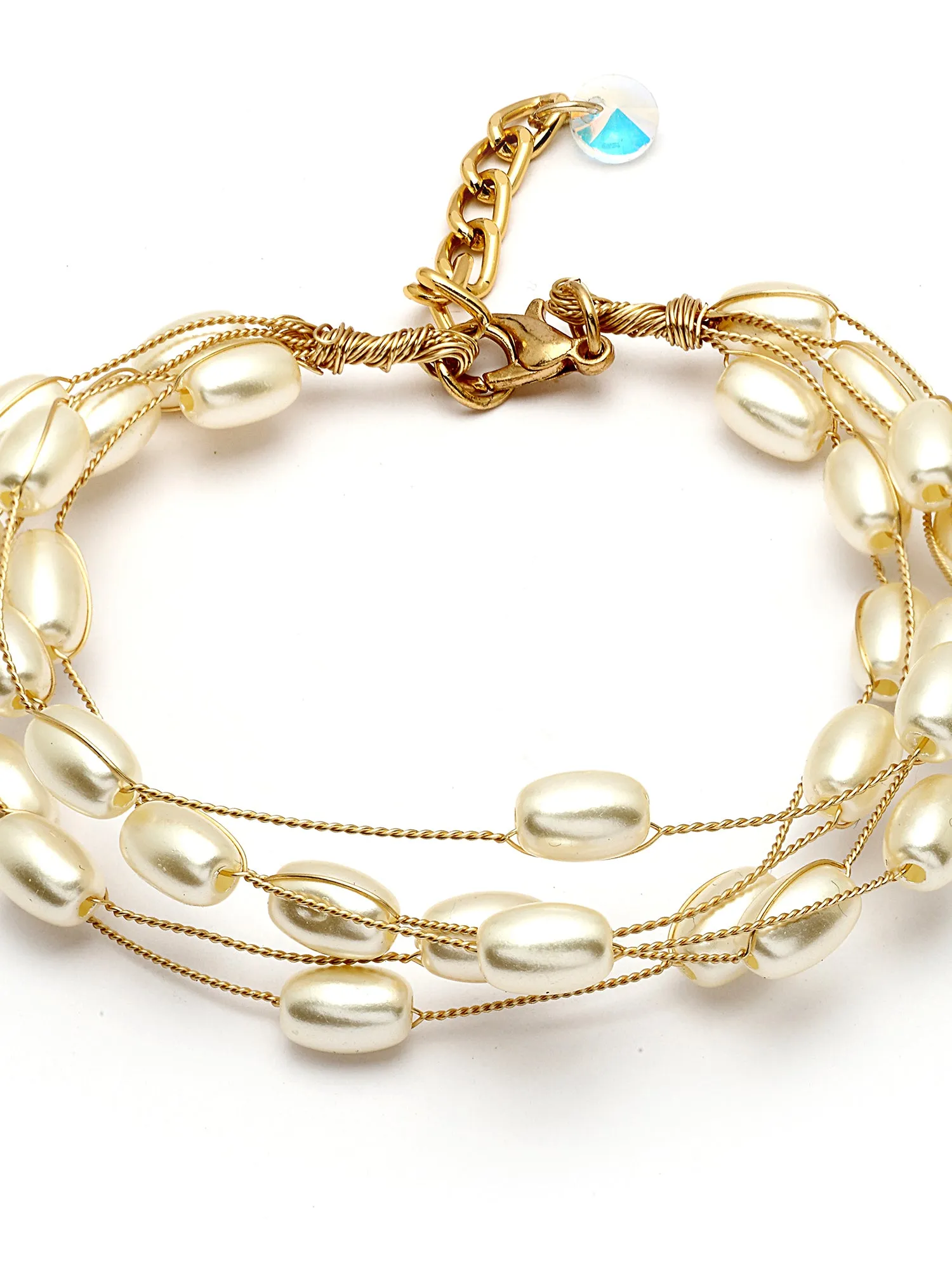 Bohey by KARATCART Gold Plated Multilayer Baroque Pearl Chain Bracelet for Women