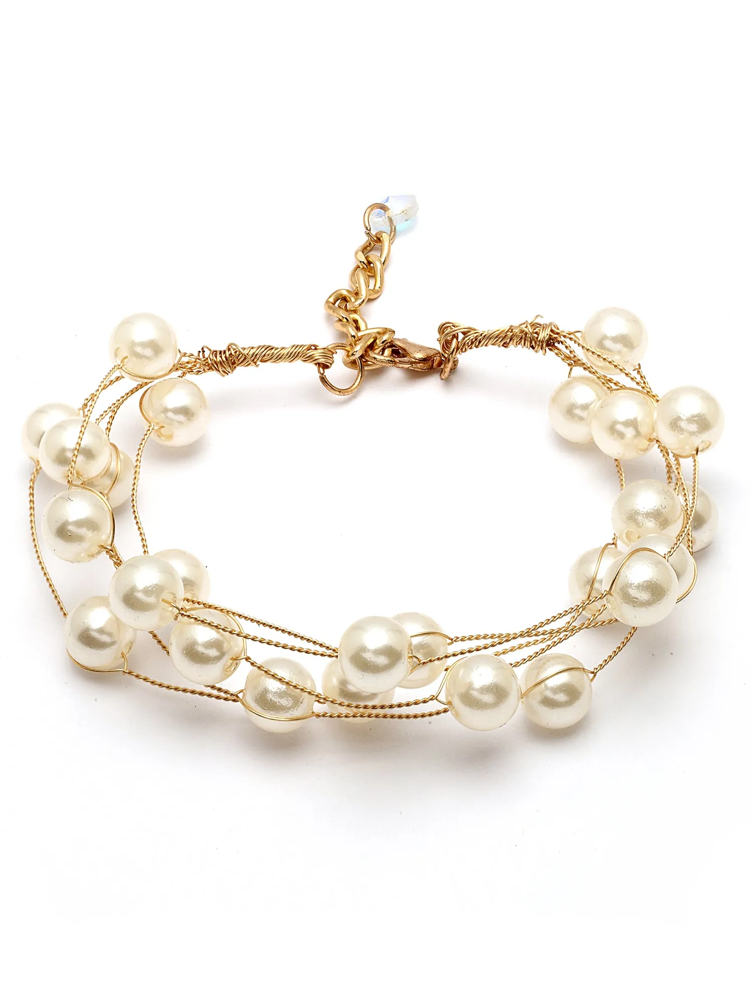 Bohey by KARATCART Gold Plated Multilayer Baroque Pearl Chain Bracelet for Women