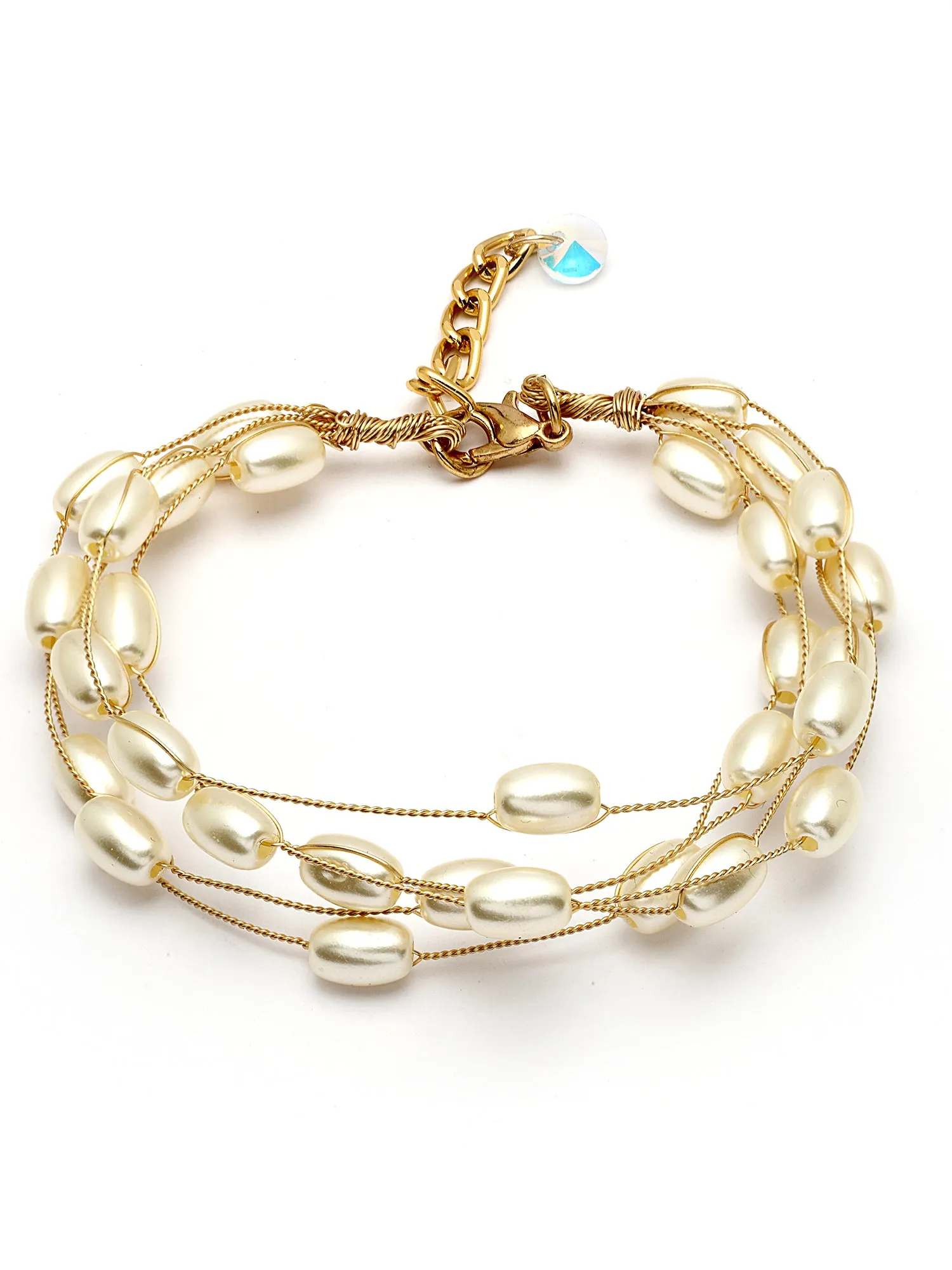 Bohey by KARATCART Gold Plated Multilayer Baroque Pearl Chain Bracelet for Women