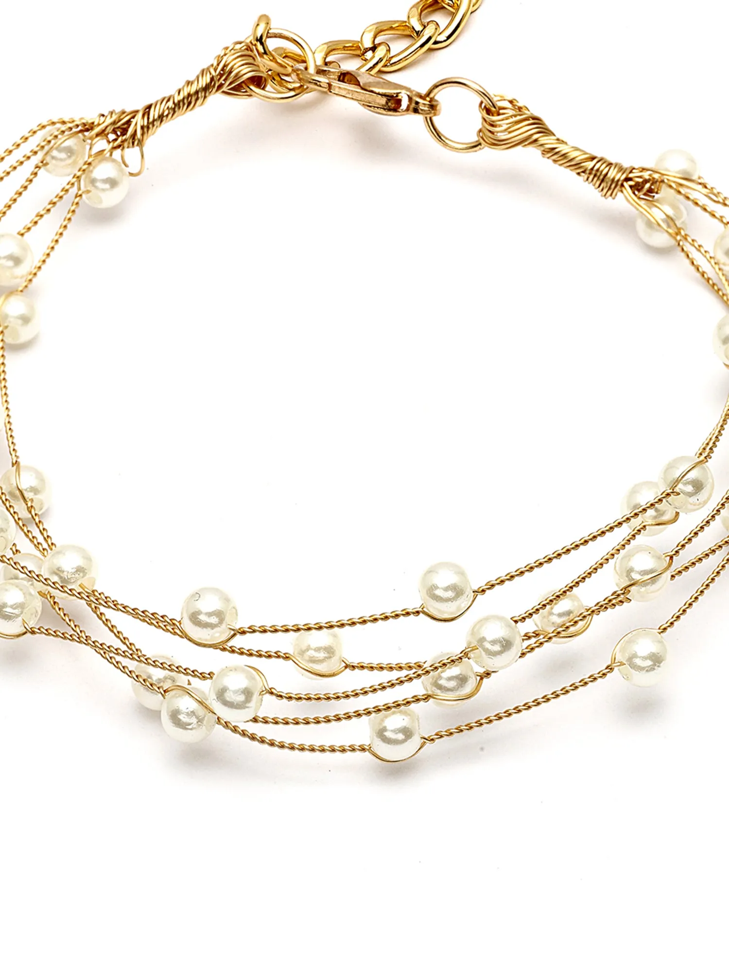 Bohey by KARATCART Gold Plated Multilayer Baroque Pearl Chain Bracelet for Women
