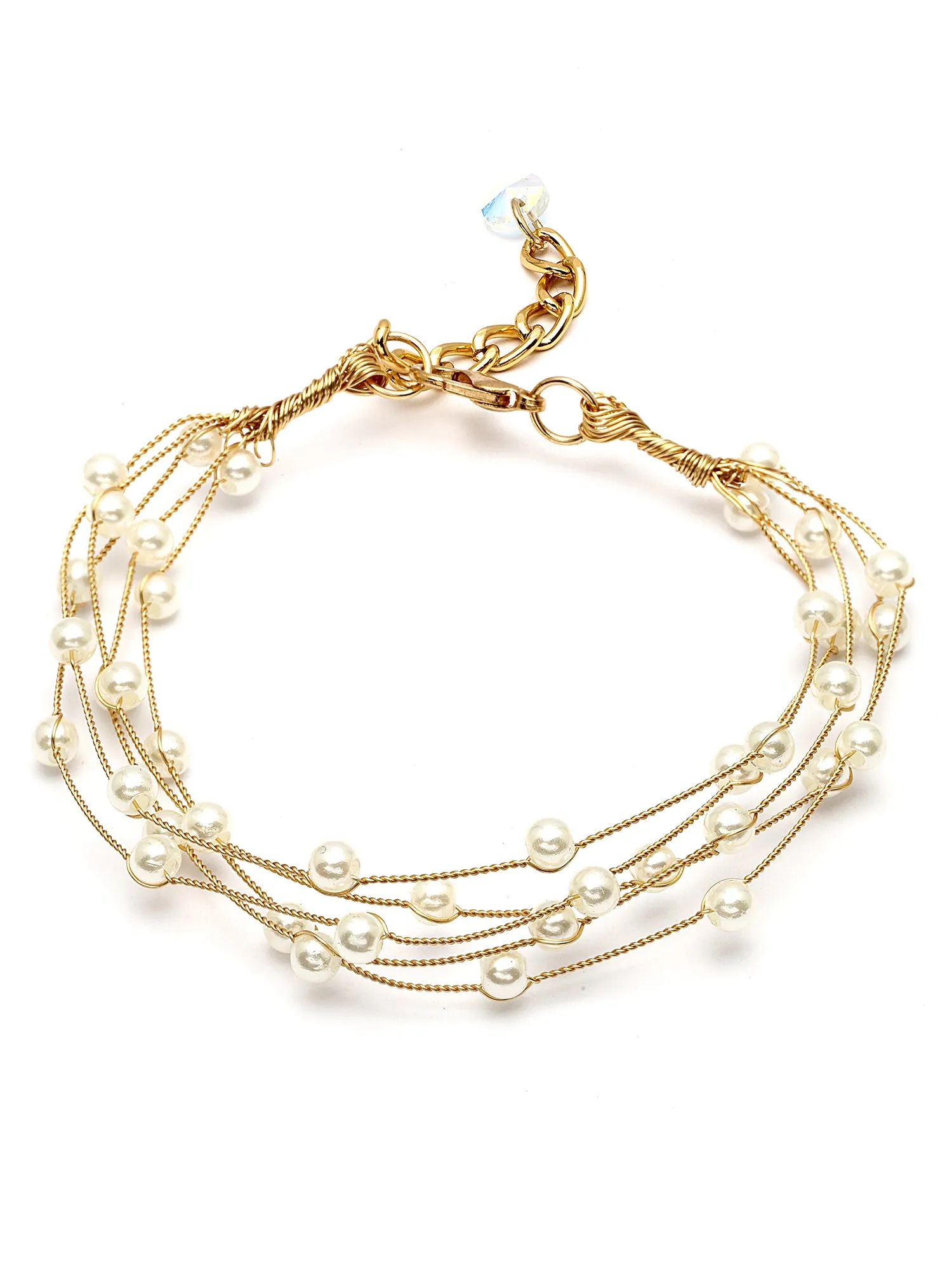 Bohey by KARATCART Gold Plated Multilayer Baroque Pearl Chain Bracelet for Women