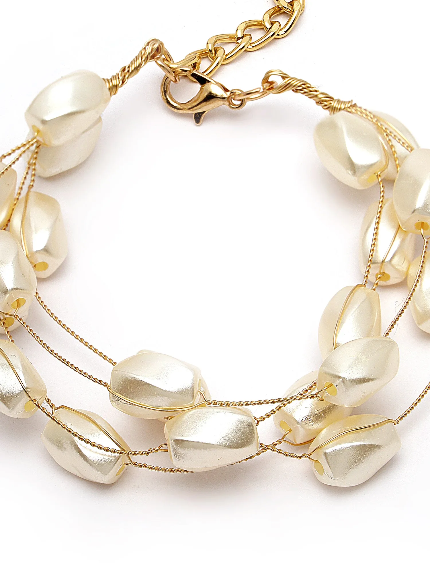 Bohey by KARATCART Gold Plated Multilayer Baroque Pearl Chain Bracelet for Women