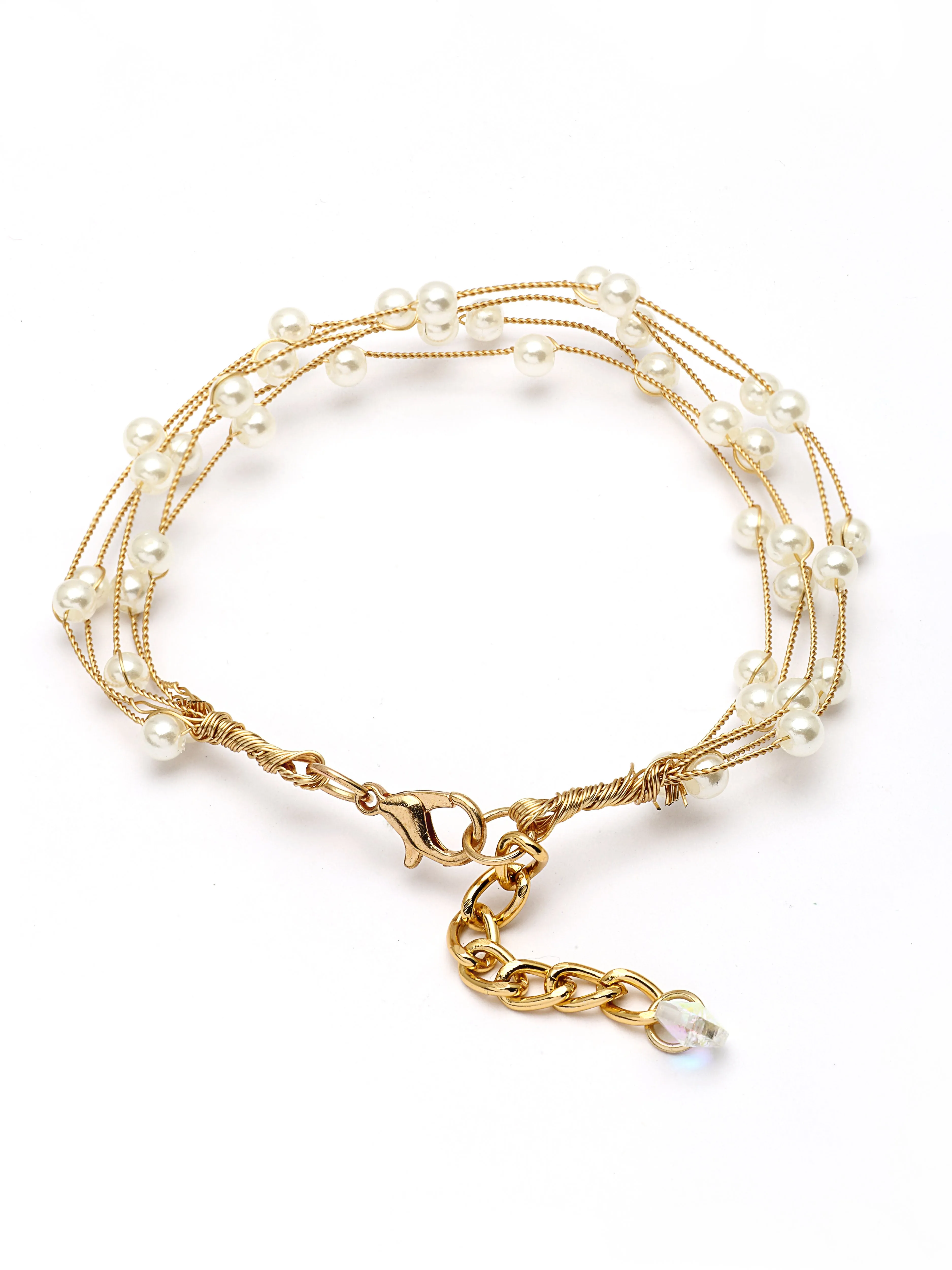 Bohey by KARATCART Gold Plated Multilayer Baroque Pearl Chain Bracelet for Women