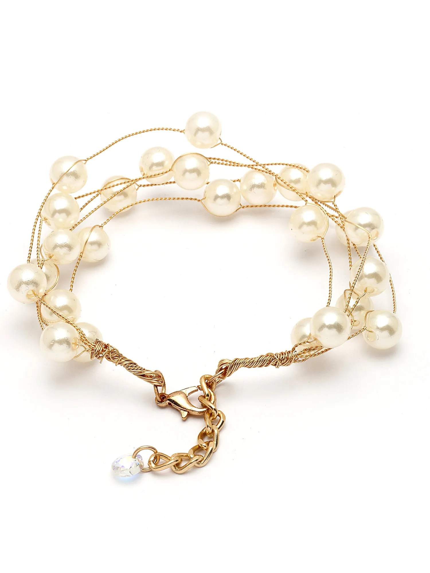 Bohey by KARATCART Gold Plated Multilayer Baroque Pearl Chain Bracelet for Women
