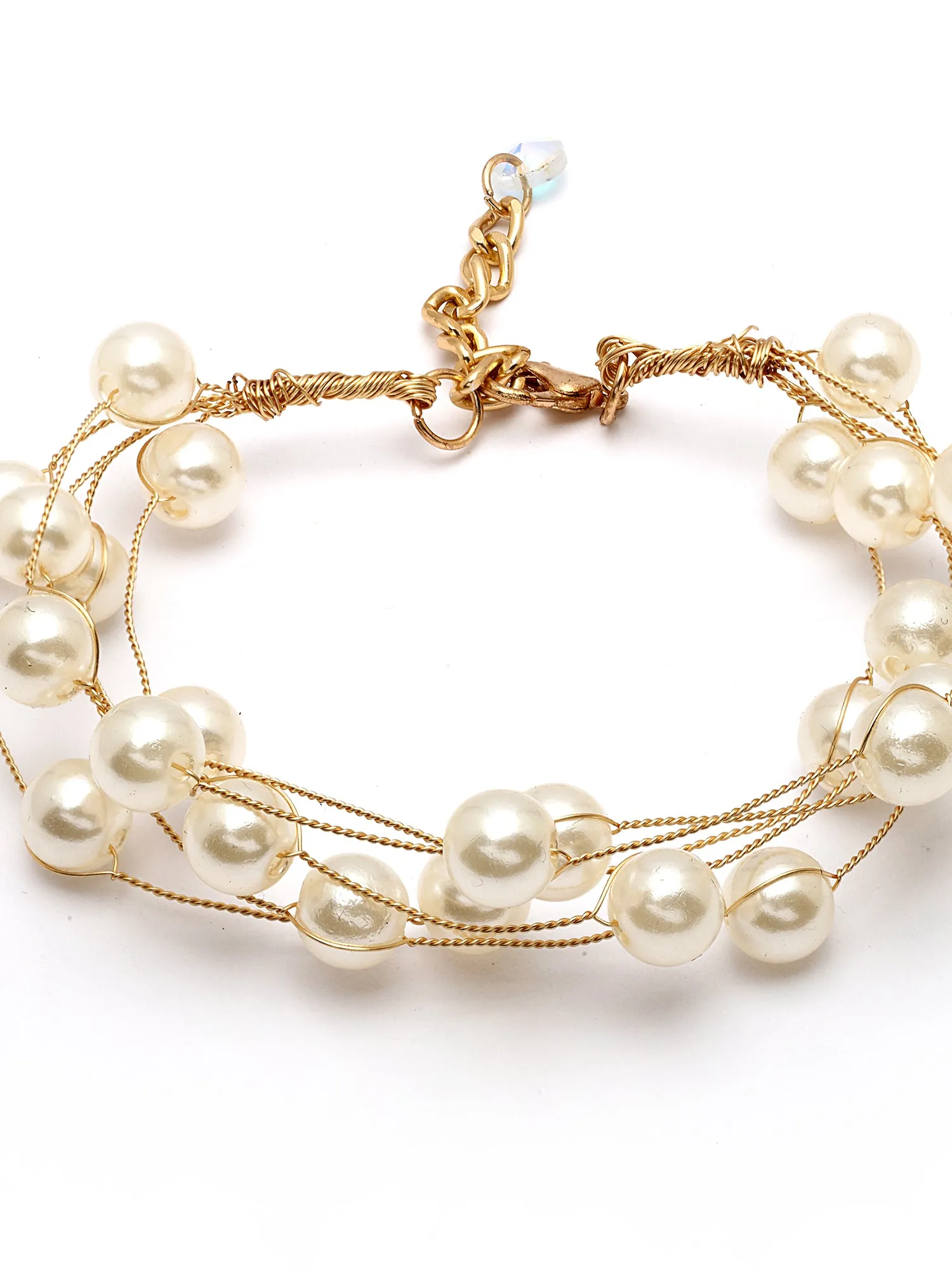 Bohey by KARATCART Gold Plated Multilayer Baroque Pearl Chain Bracelet for Women