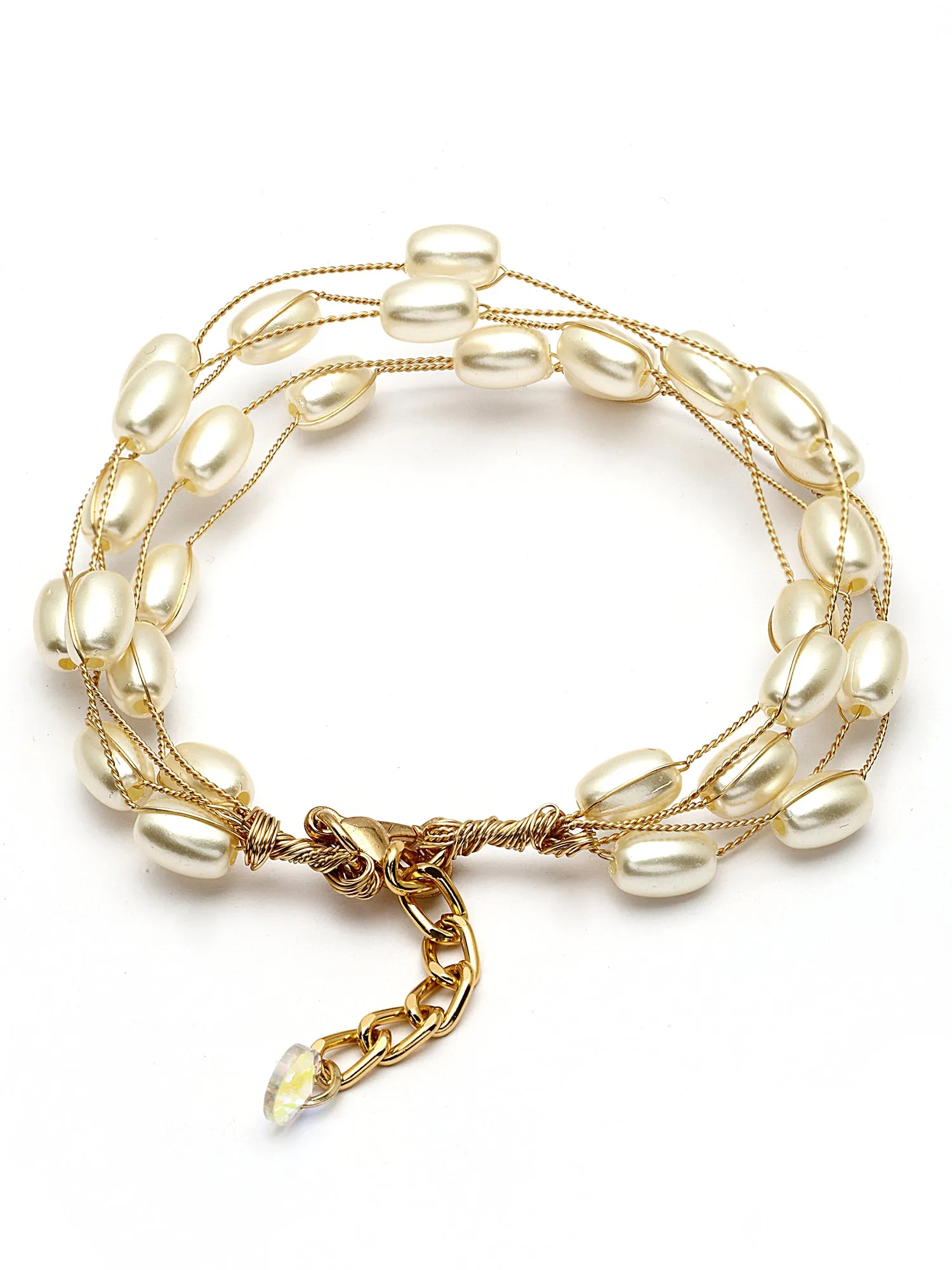 Bohey by KARATCART Gold Plated Multilayer Baroque Pearl Chain Bracelet for Women