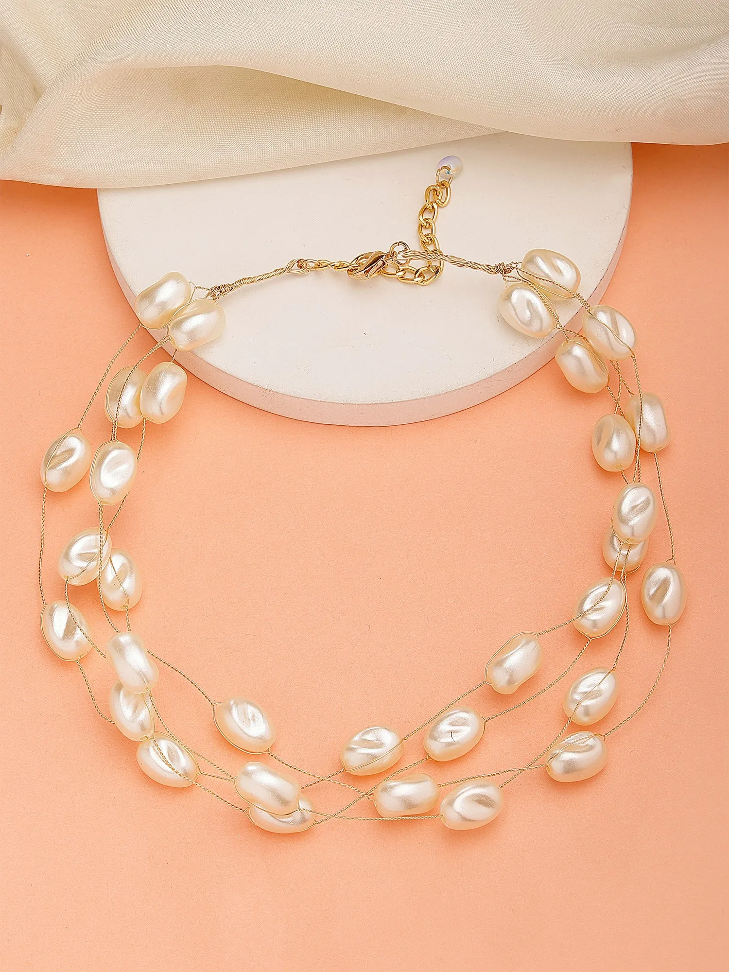 Bohey by KARATCART Gold Plated Multilayer Baroque Pearl Chain Necklace for Women