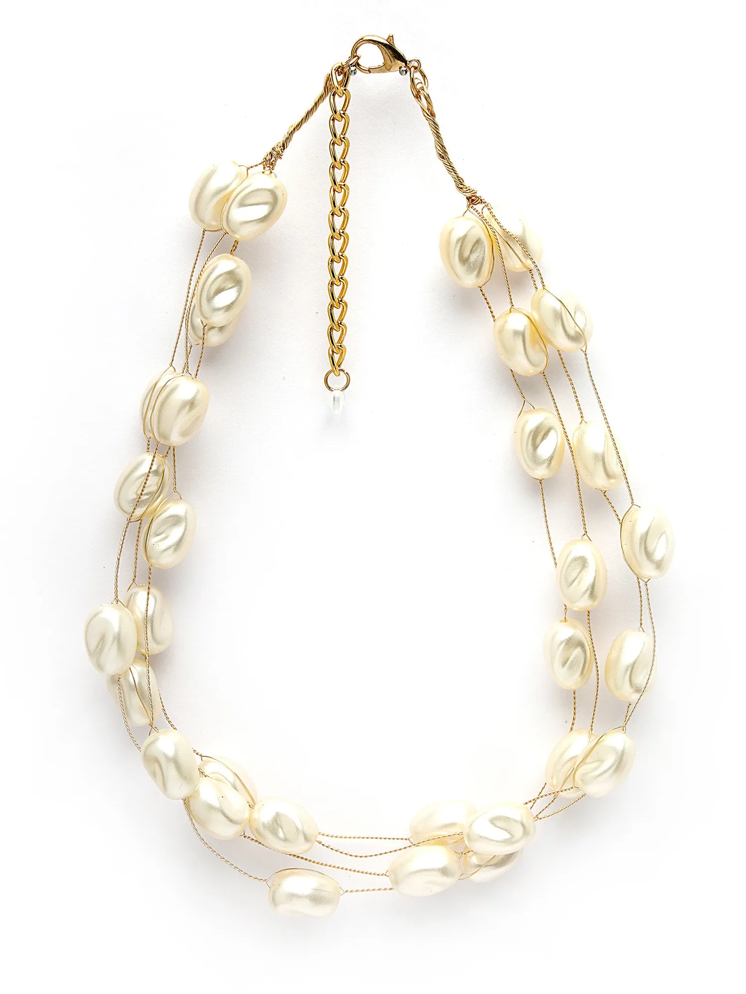 Bohey by KARATCART Gold Plated Multilayer Baroque Pearl Chain Necklace for Women