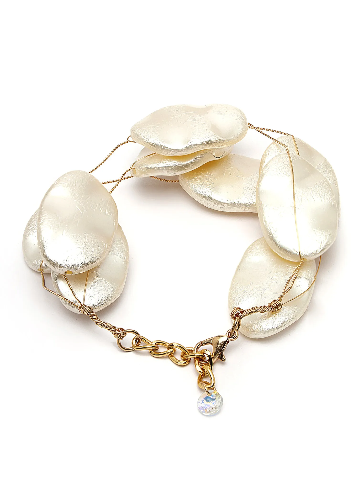Bohey by KARATCART Gold Plated Multilayer Flat Baroque Pearl Chain Bracelet for Women