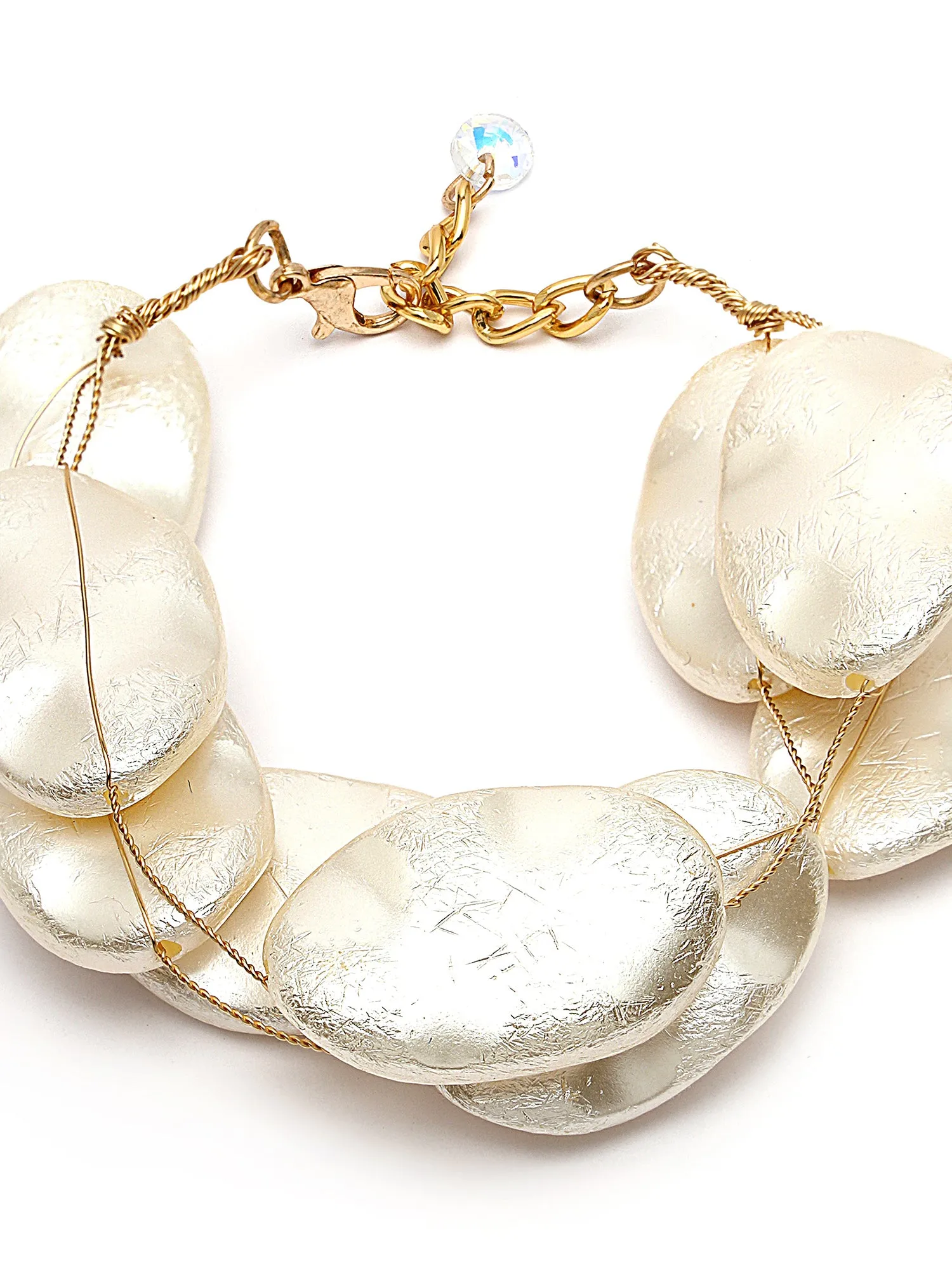 Bohey by KARATCART Gold Plated Multilayer Flat Baroque Pearl Chain Bracelet for Women