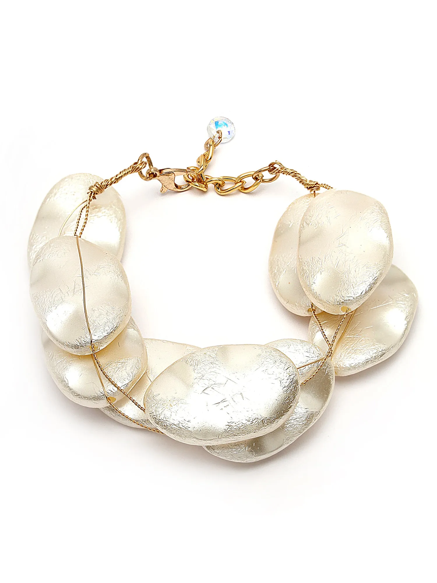 Bohey by KARATCART Gold Plated Multilayer Flat Baroque Pearl Chain Bracelet for Women