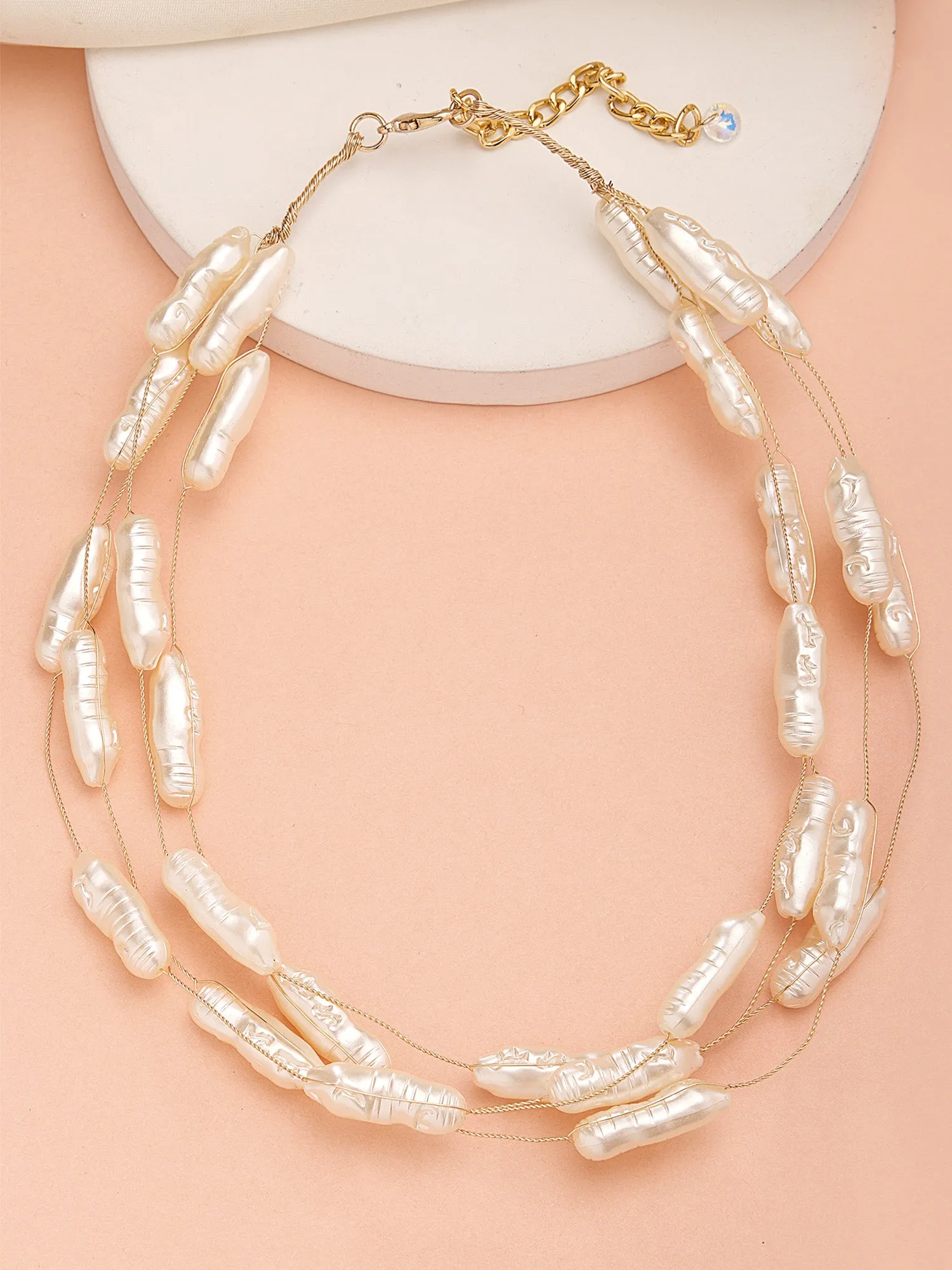 Bohey by KARATCART Gold Plated Multilayer Long Baroque Pearl Chain Necklace for Women
