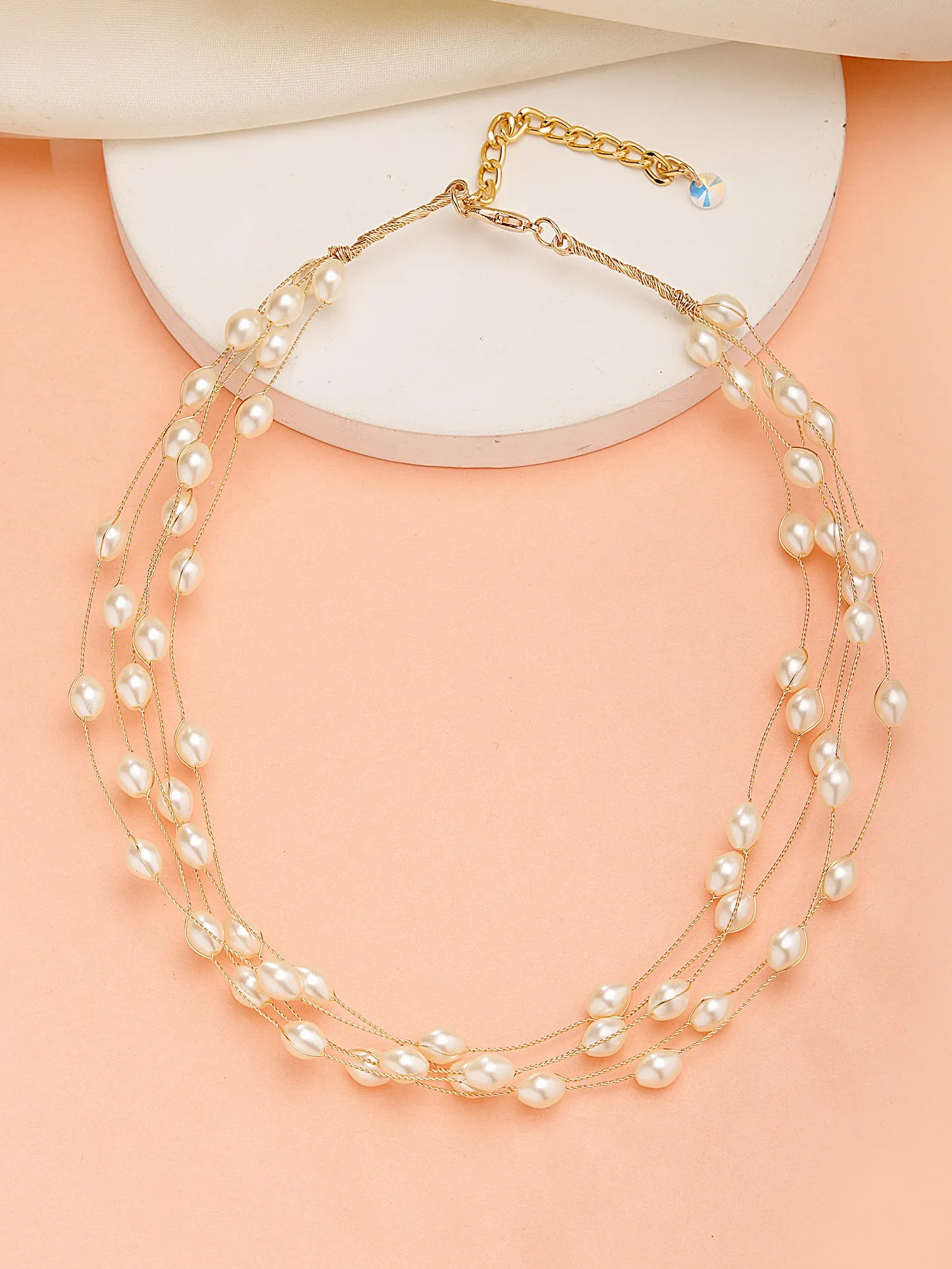 Bohey by KARATCART Gold Plated Multilayer Round Pearl Chain Necklace for Women