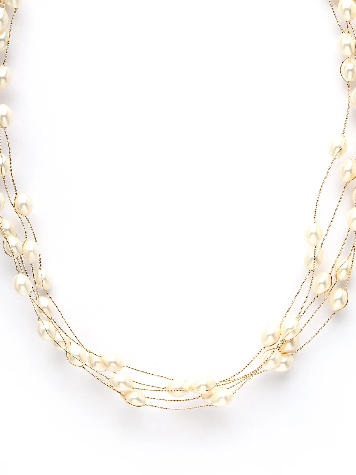 Bohey by KARATCART Gold Plated Multilayer Round Pearl Chain Necklace for Women