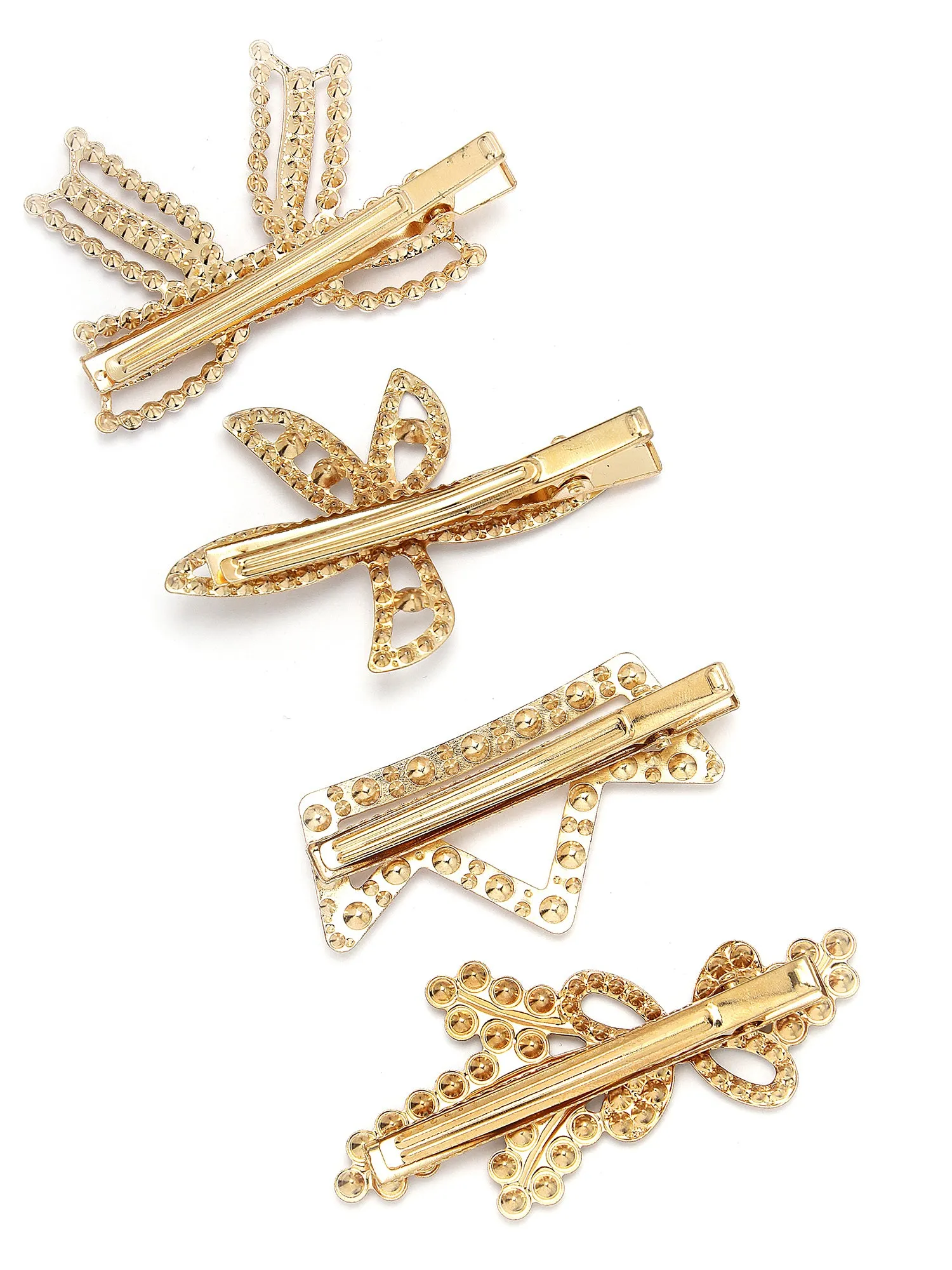 Bohey by KARATCART Set of 4 Gold Plated Embellished Alligator Hair Clips for Women