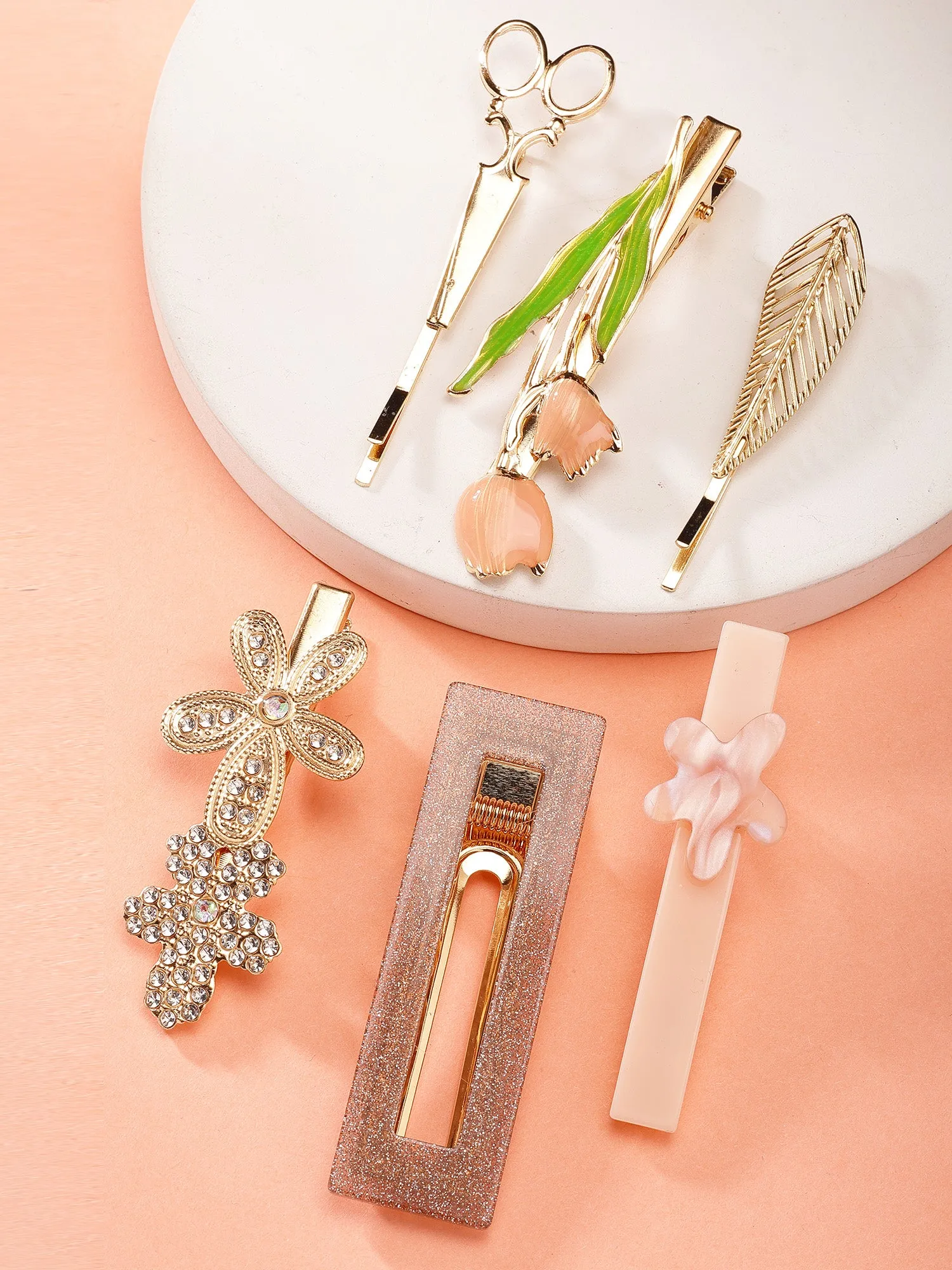 Bohey by KARATCART Set of 6 Gold Plated Embellished Alligator Hair Clips for Women
