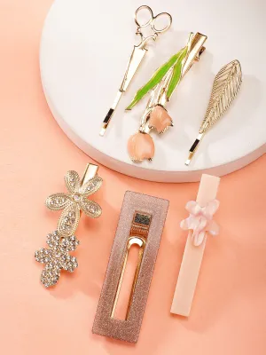 Bohey by KARATCART Set of 6 Gold Plated Embellished Alligator Hair Clips for Women