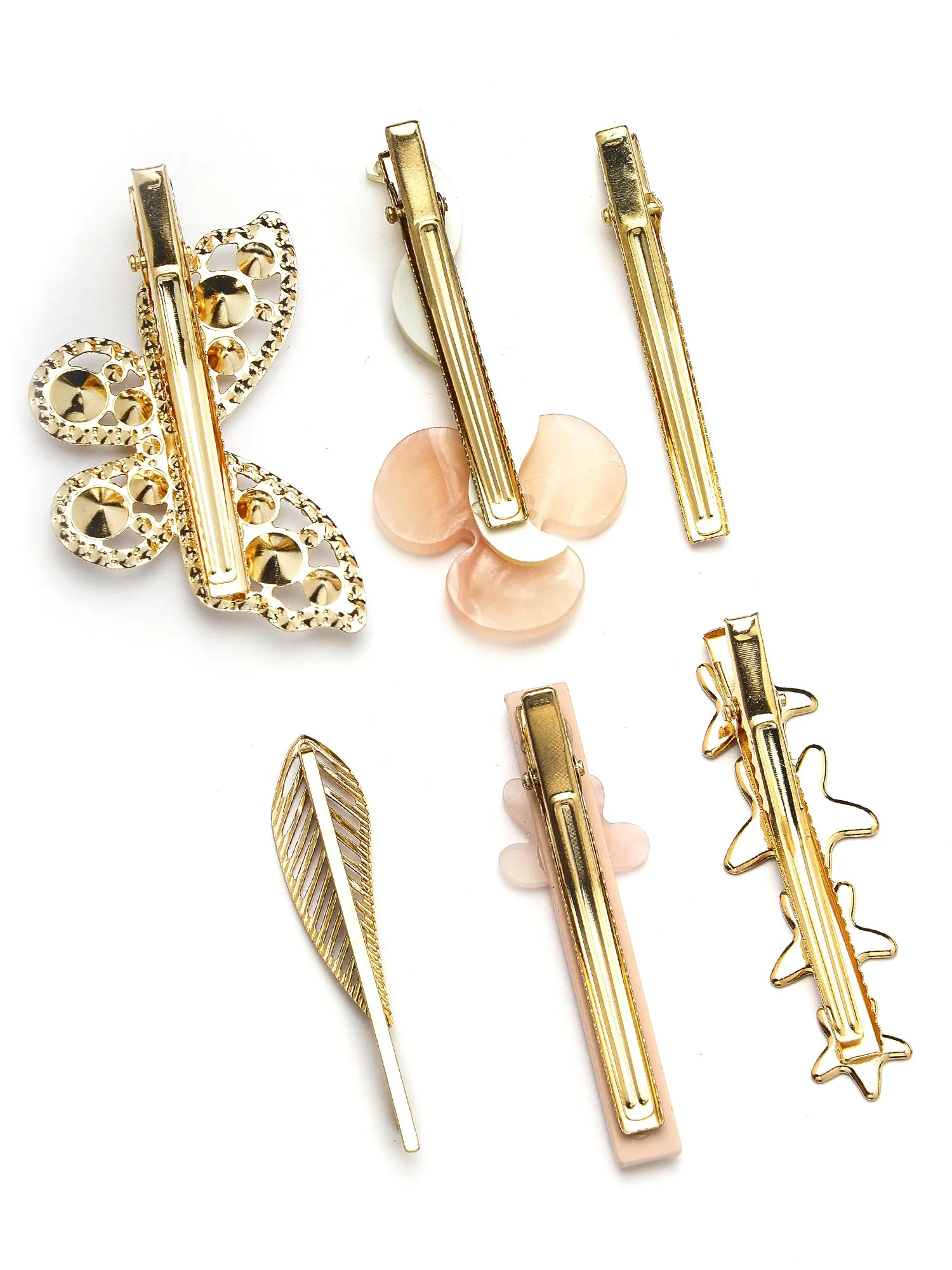 Bohey by KARATCART Set of 6 Gold Plated Embellished Alligator Hair Clips for Women