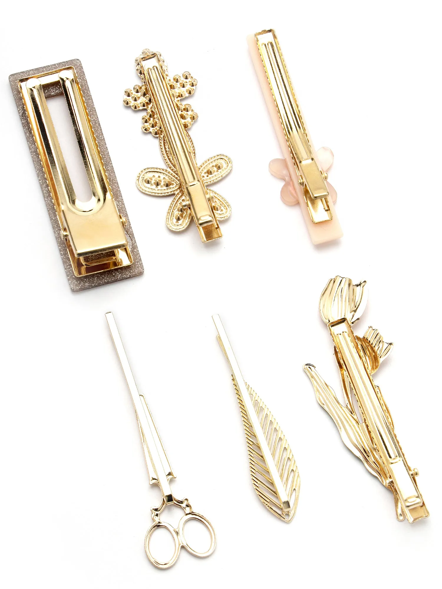 Bohey by KARATCART Set of 6 Gold Plated Embellished Alligator Hair Clips for Women