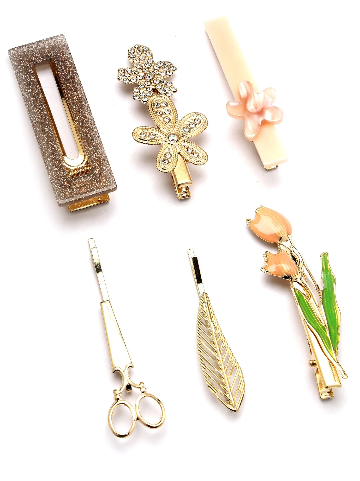 Bohey by KARATCART Set of 6 Gold Plated Embellished Alligator Hair Clips for Women