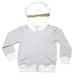 Boys and Girls Soft Essential Cloud White and Glacier Grey Color Block  Zip Up Hoody Jacket with pockets