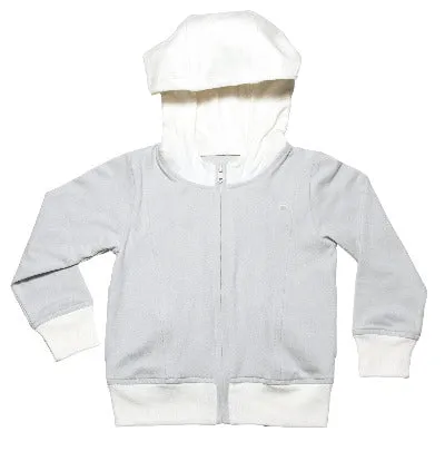 Boys and Girls Soft Essential Cloud White and Glacier Grey Color Block  Zip Up Hoody Jacket with pockets
