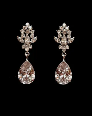 Bridal earrings - elegant crystal stud with classic pear crystal drop - Meghan - Johnny B at Kezani