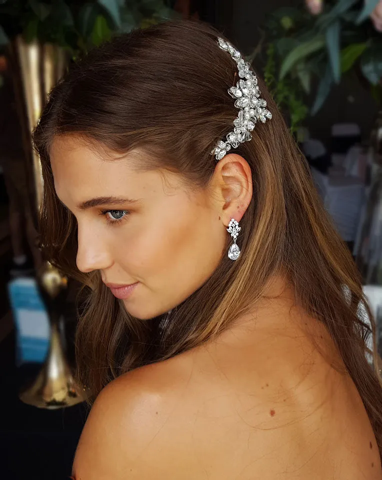 Bridal earrings - elegant crystal stud with classic pear crystal drop - Meghan - Johnny B at Kezani