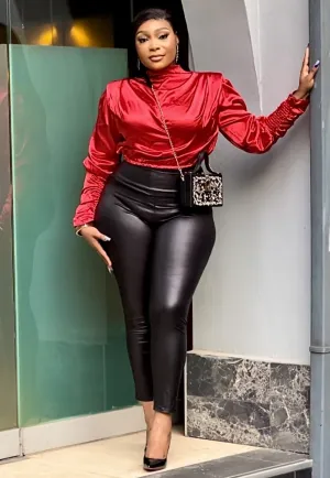Camelia Passion- Power Shoulder Long Sleeve blouse
