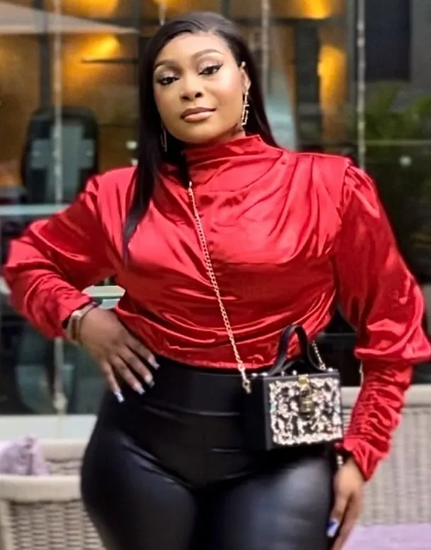 Camelia Passion- Power Shoulder Long Sleeve blouse