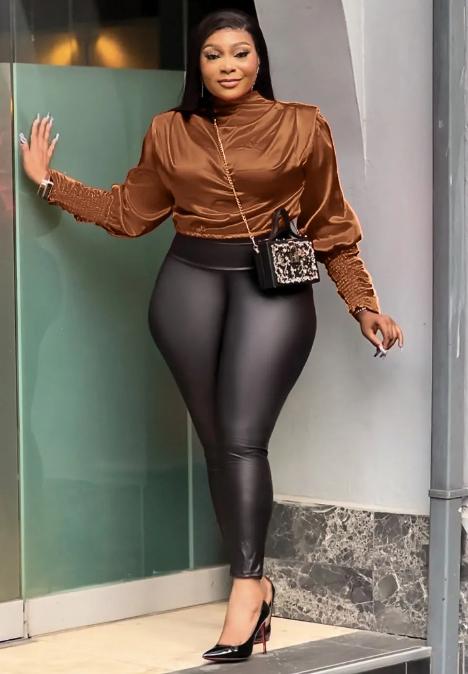 Camelia Passion- Power Shoulder Long Sleeve blouse