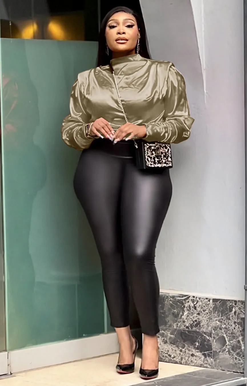Camelia Passion- Power Shoulder Long Sleeve blouse