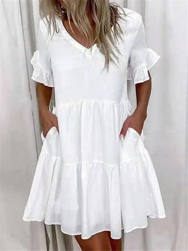 Casual Printed Short Sleeve Dresses With Pockets
