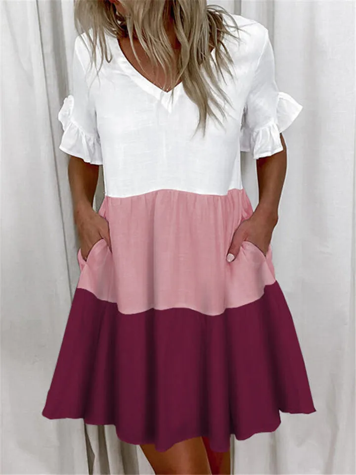 Casual Printed Short Sleeve Dresses With Pockets